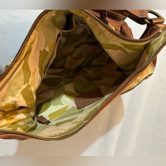 Fossil Boho Shoulder Purse Canvas Camouflage Brown Leather - Picture 9 of 13